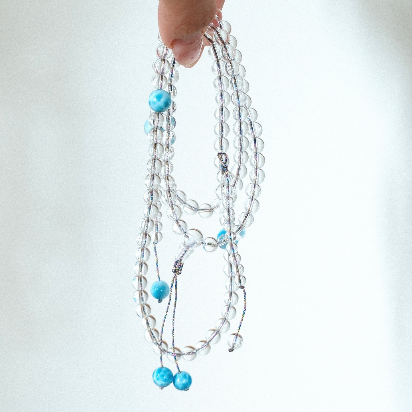 White Quartz & Larimar 108 Beads Mala Bracelet
