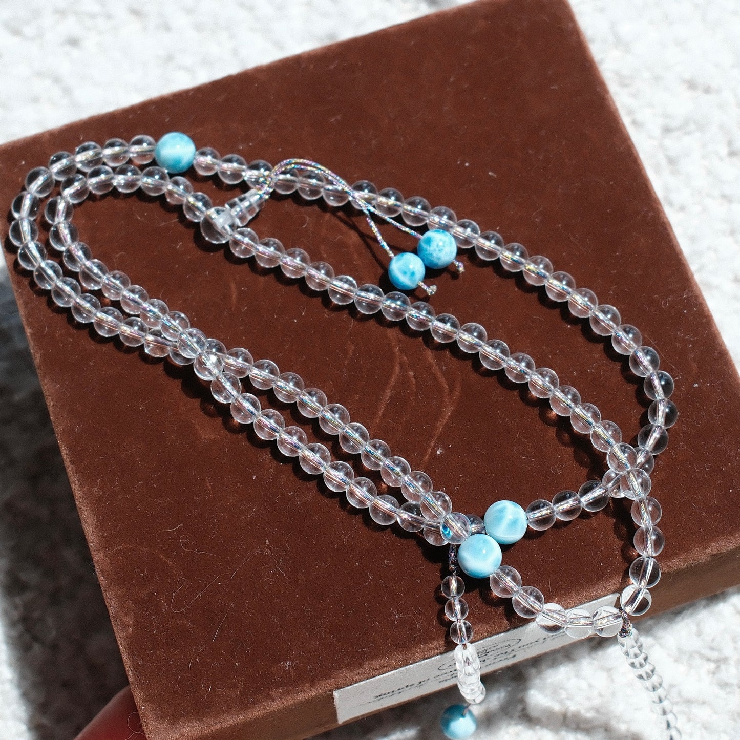 White Quartz & Larimar 108 Beads Mala Bracelet