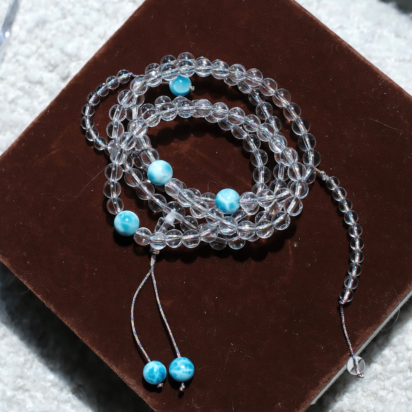 White Quartz & Larimar 108 Beads Mala Bracelet