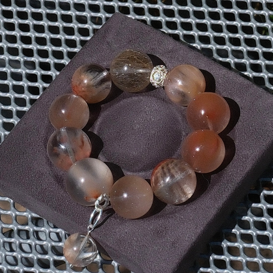 Pink-Orange Rutilated Quartz Bracelet