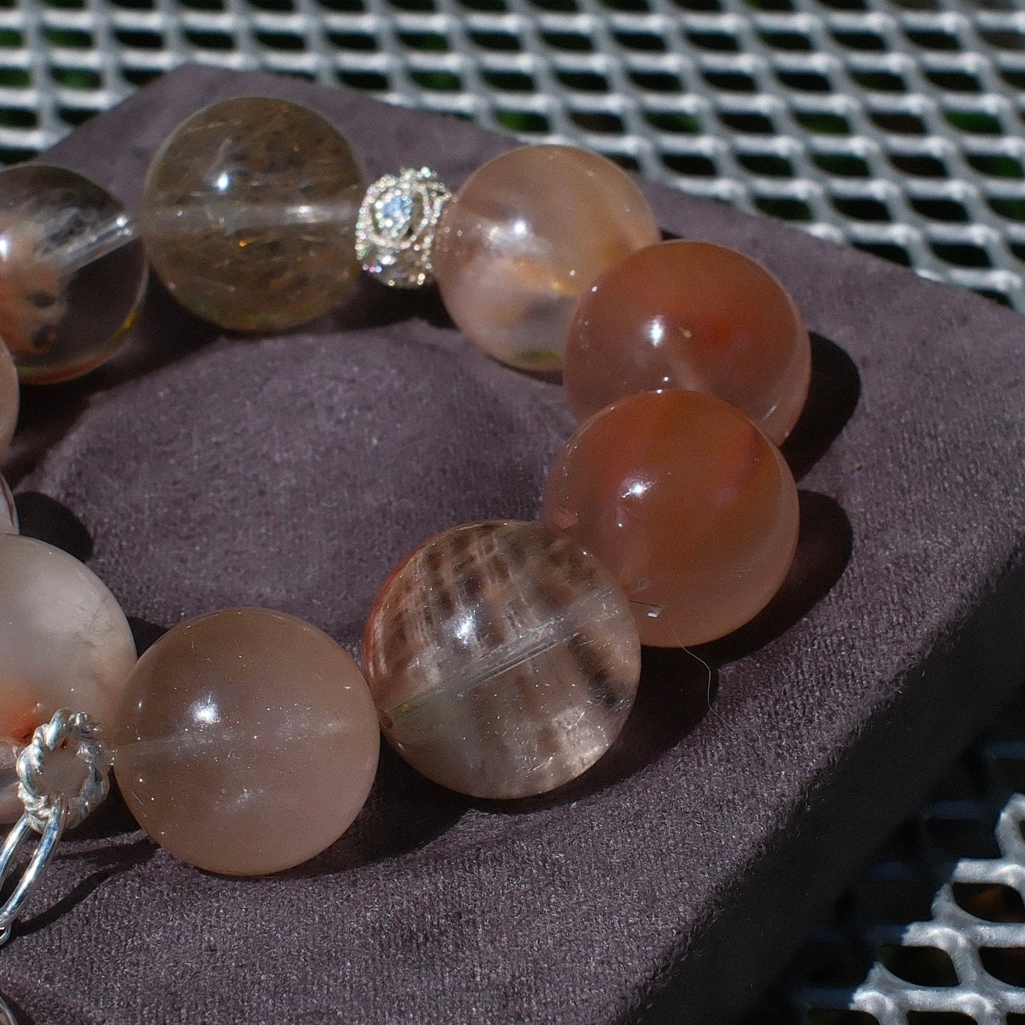 Pink-Orange Rutilated Quartz Bracelet