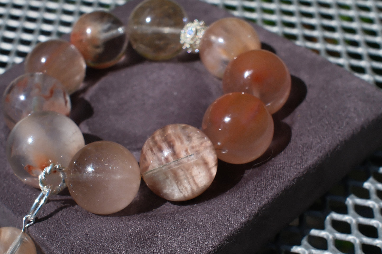Pink-Orange Rutilated Quartz Bracelet