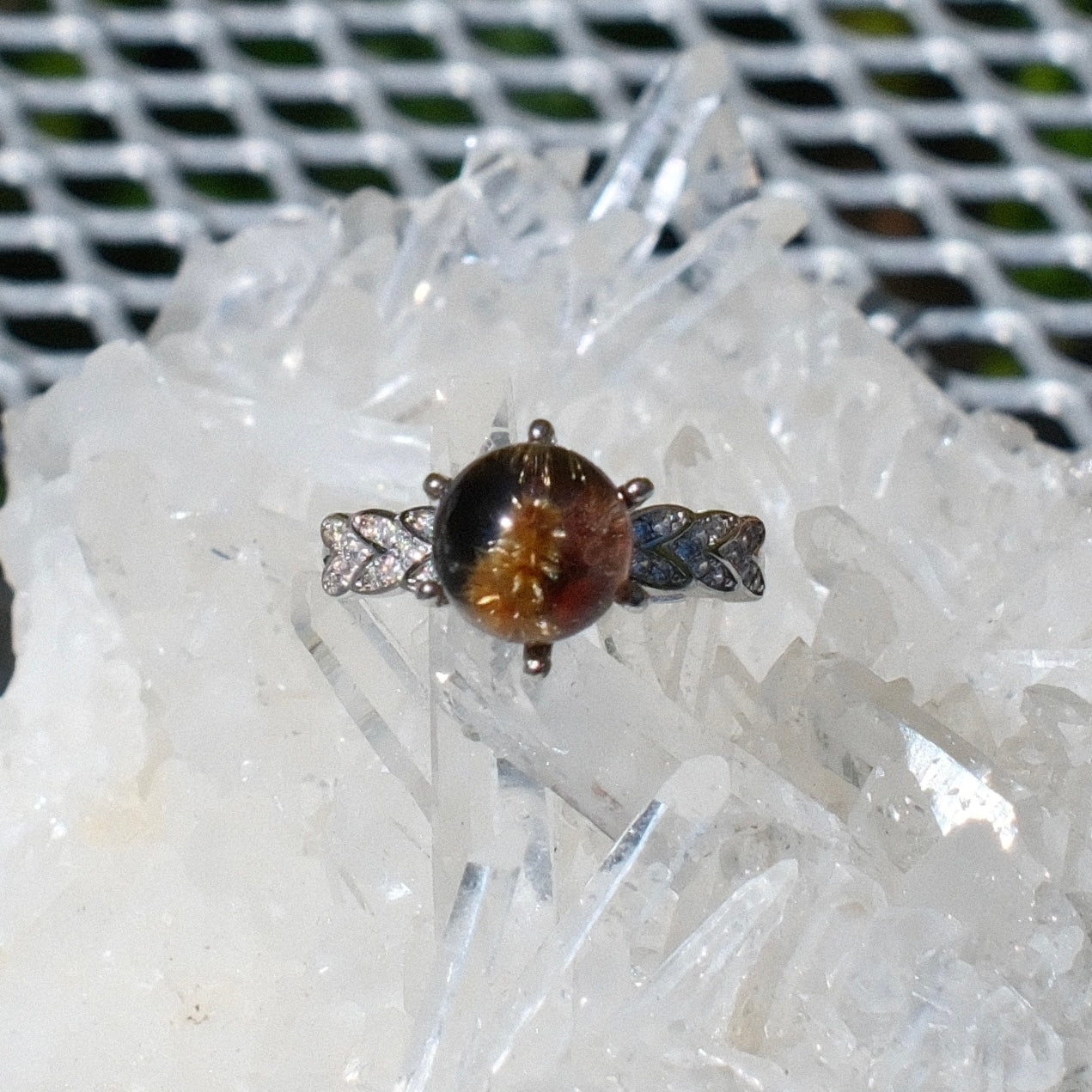 Rutilated Quartz Ring with Flower-like Inclusions