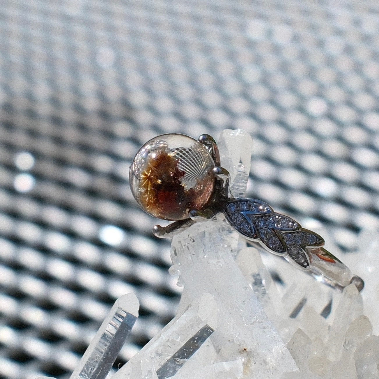 Rutilated Quartz Ring with Flower-like Inclusions
