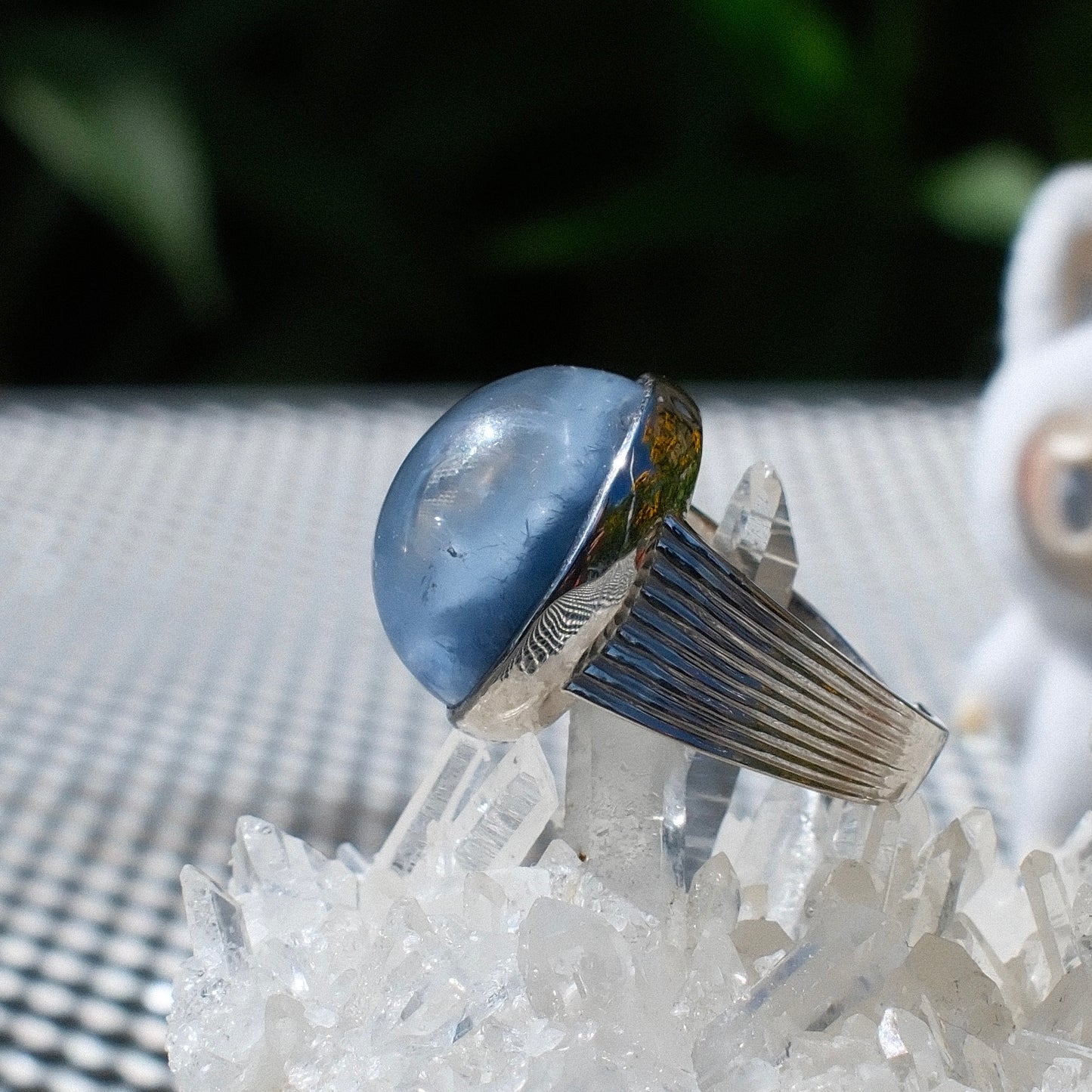 Dumortierite in Quartz Ring