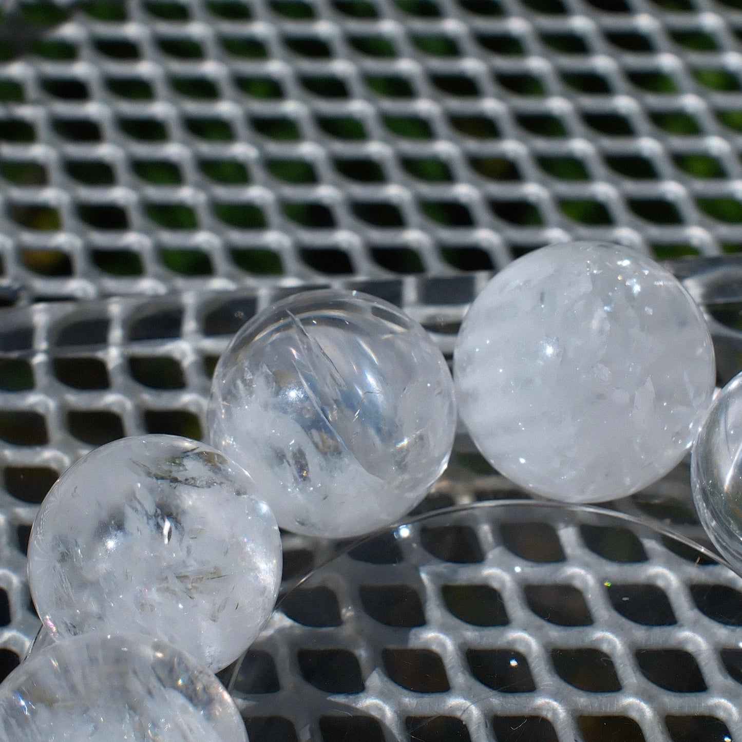White Rutilated Quartz Bracelet with Clear Flower Inclusions