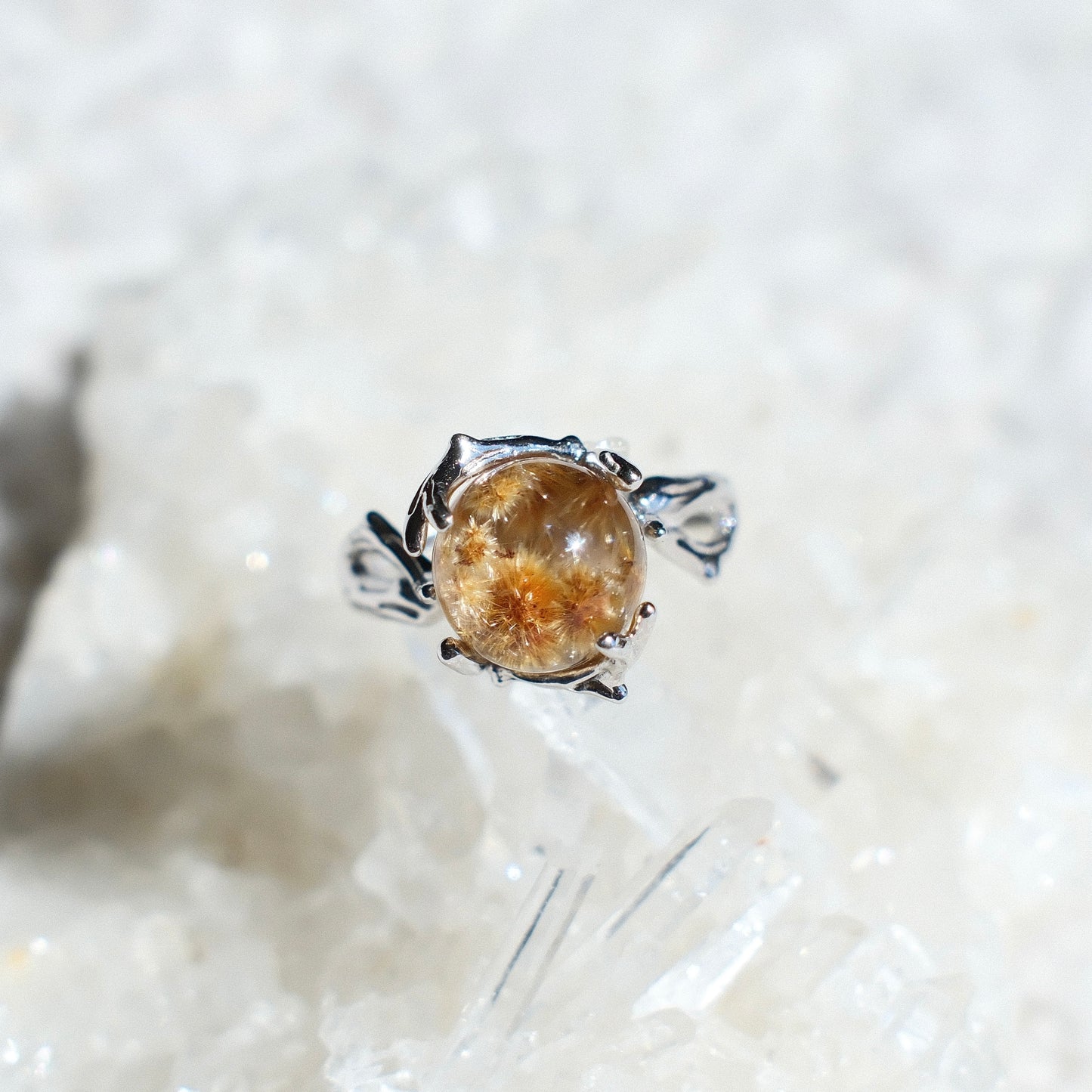 Rutilated Quartz Ring with Flower-like Inclusions