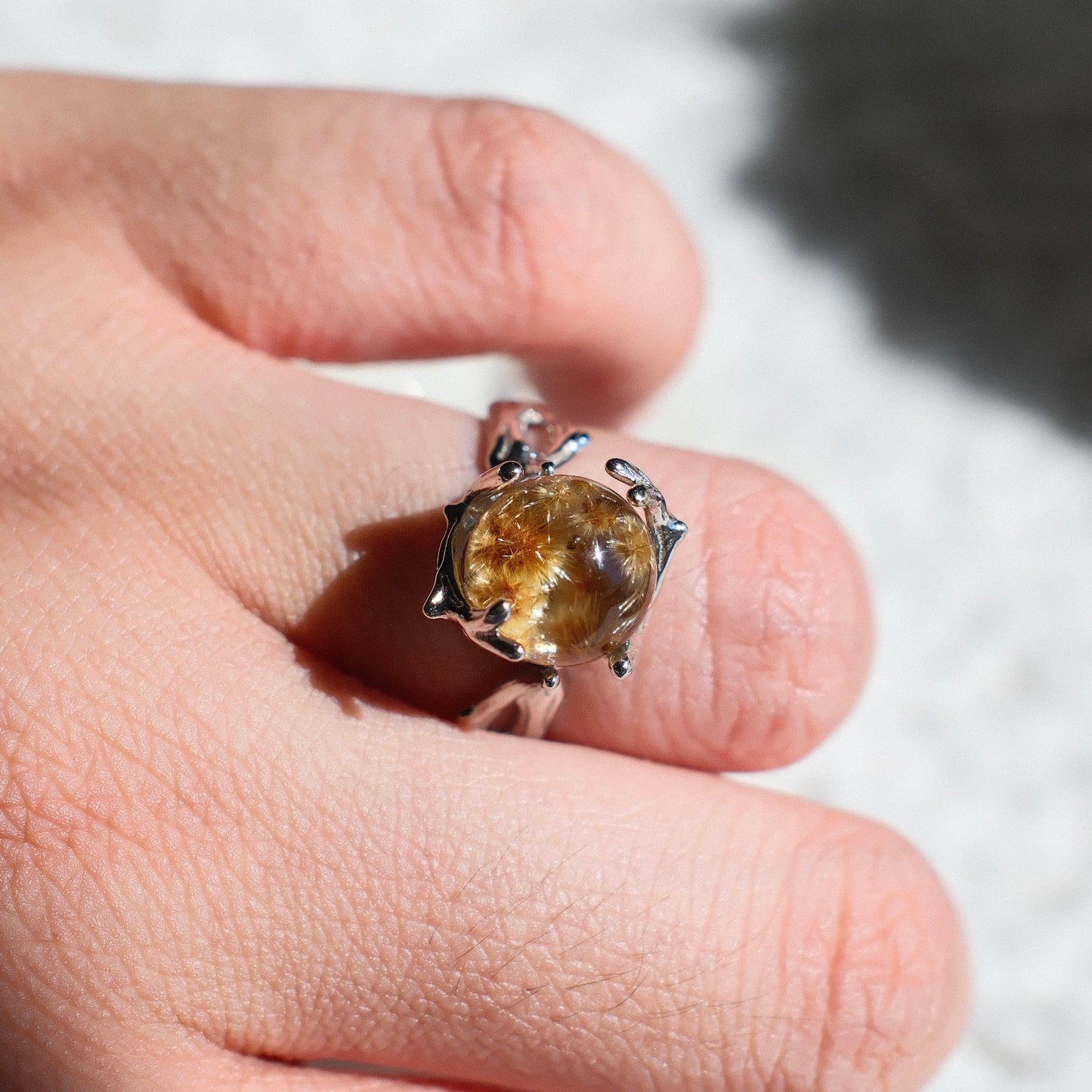 Rutilated Quartz Ring with Flower-like Inclusions