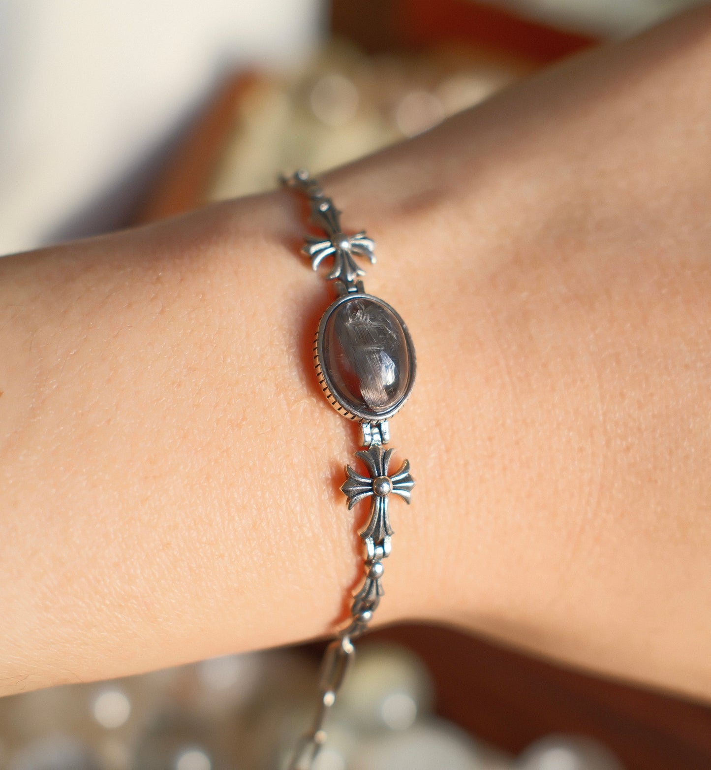 Brookite in Quartz with Sliver Bracelet