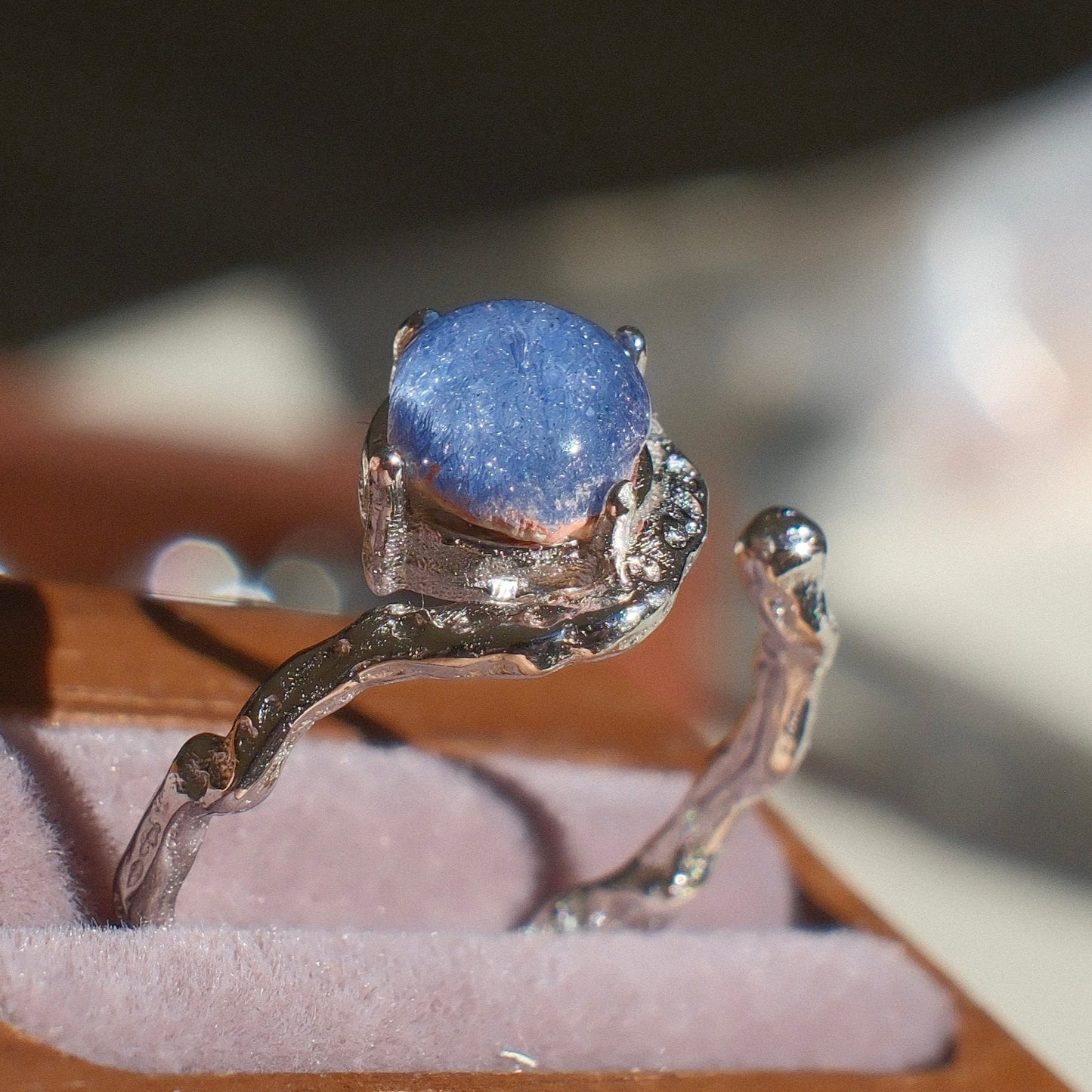 Dumortierite in Quartz Ring
