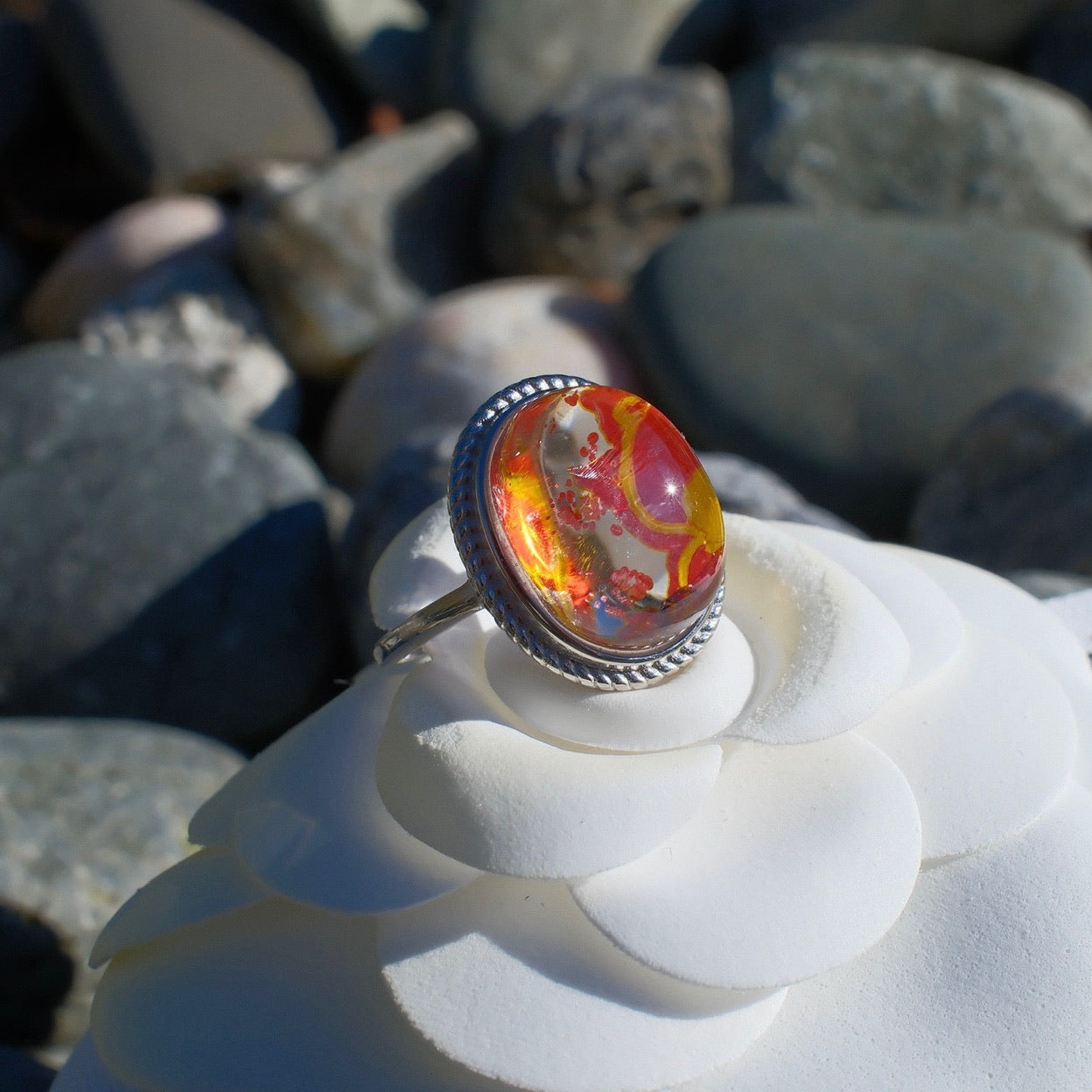 Red and Yellow Hematoid Quartz Ring