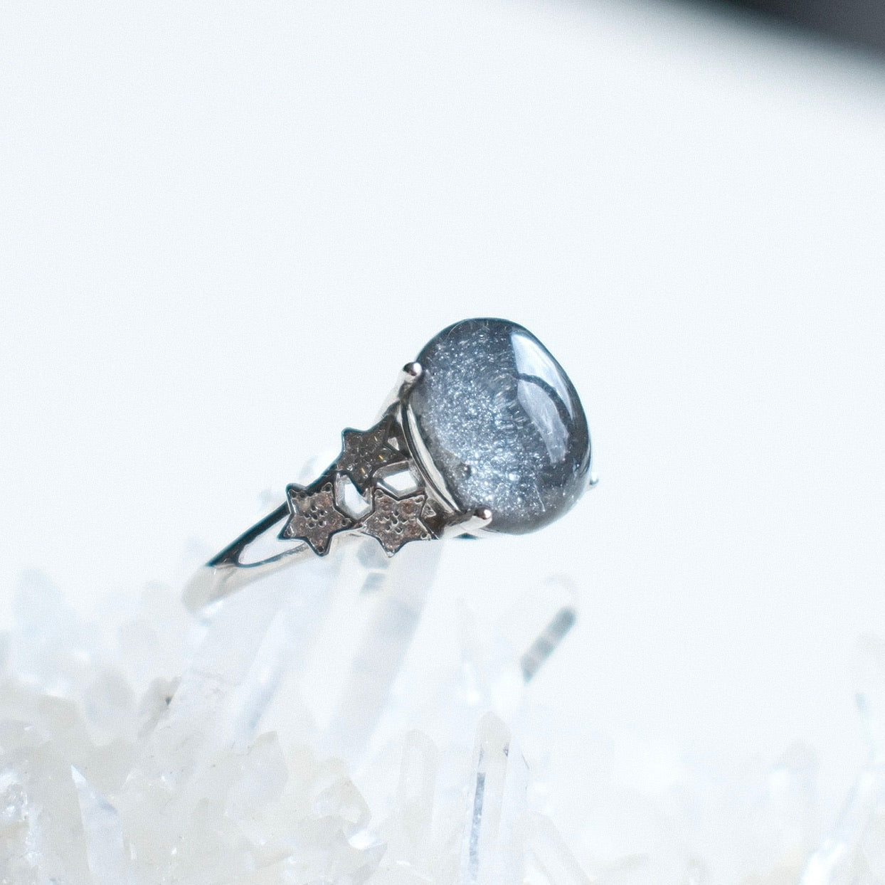 Blue Sand Stone in Quartz Ring