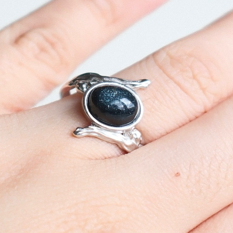 Blue Sand Stone in Quartz Ring