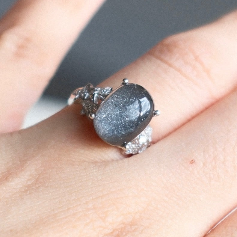 Blue Sand Stone in Quartz Ring