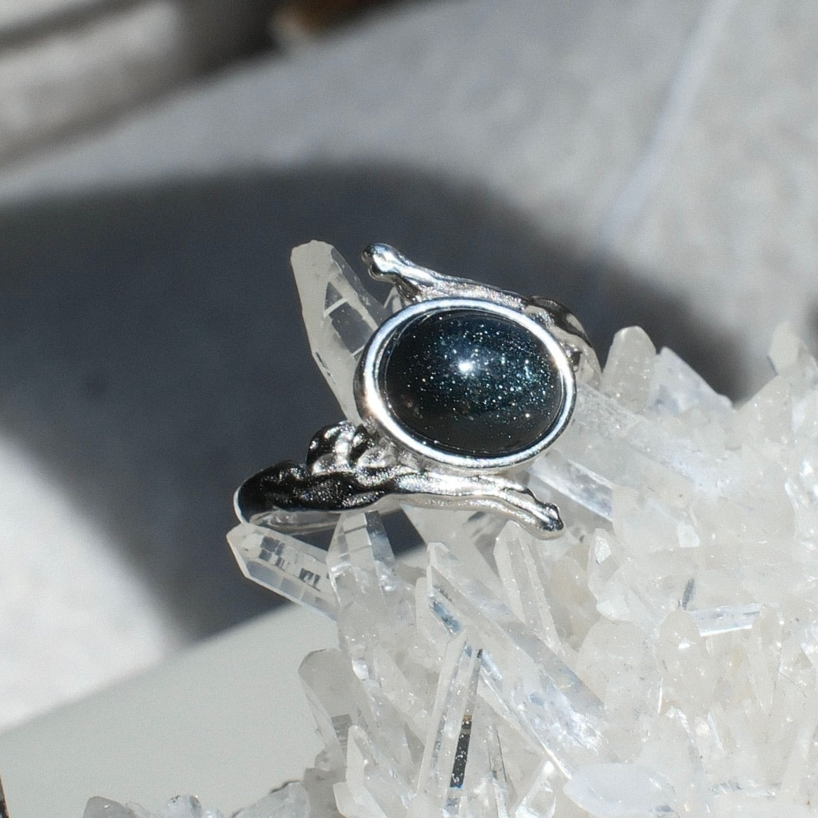 Blue Sand Stone in Quartz Ring