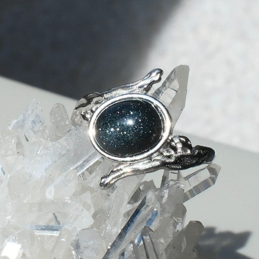 Blue Sand Stone in Quartz Ring