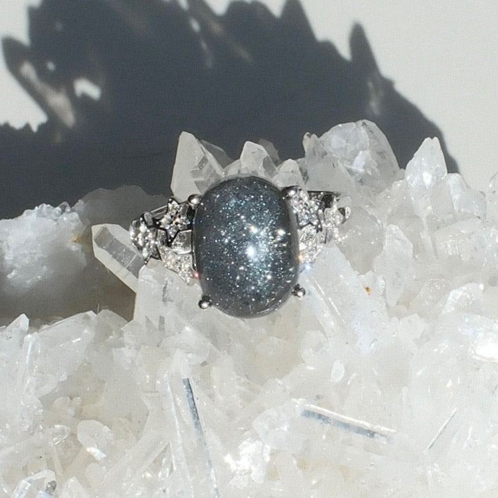 Blue Sand Stone in Quartz Ring