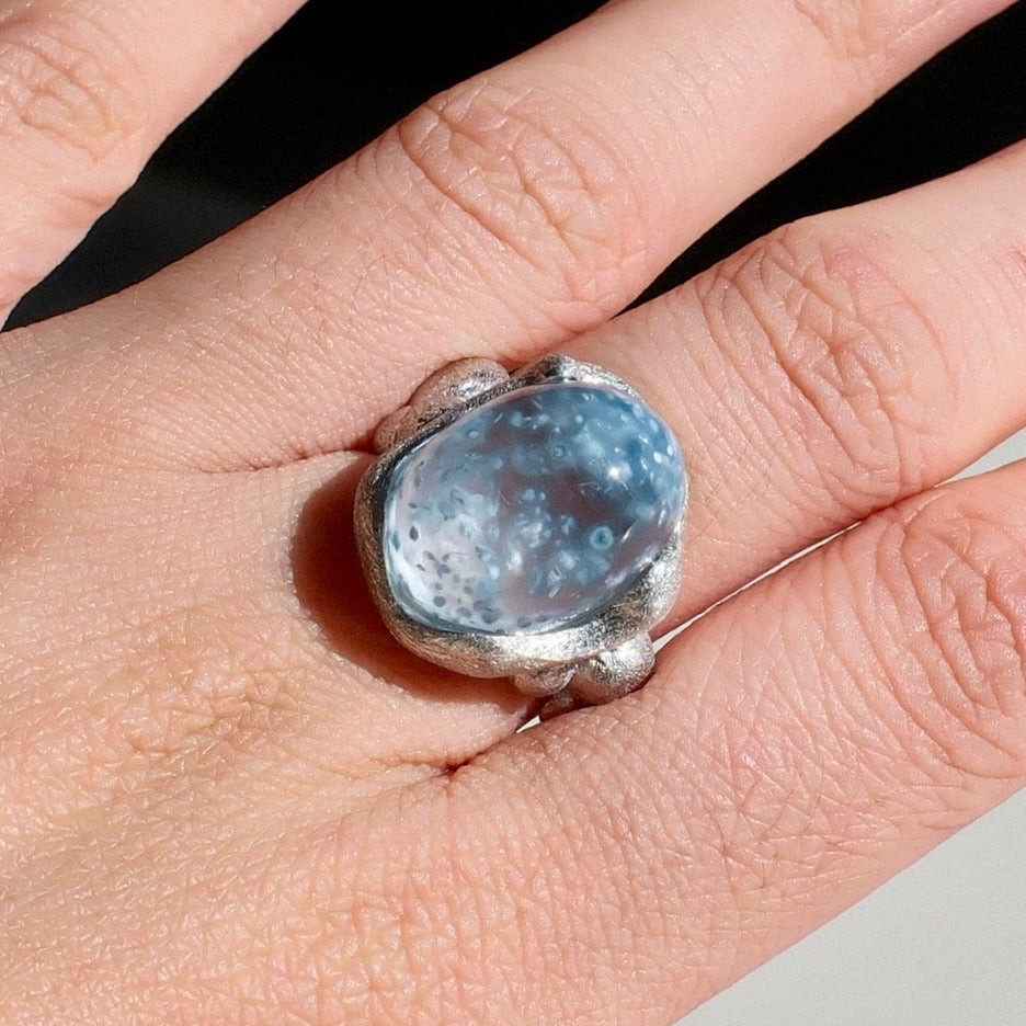 Special Natural Blue Rutilated Quartz Ring