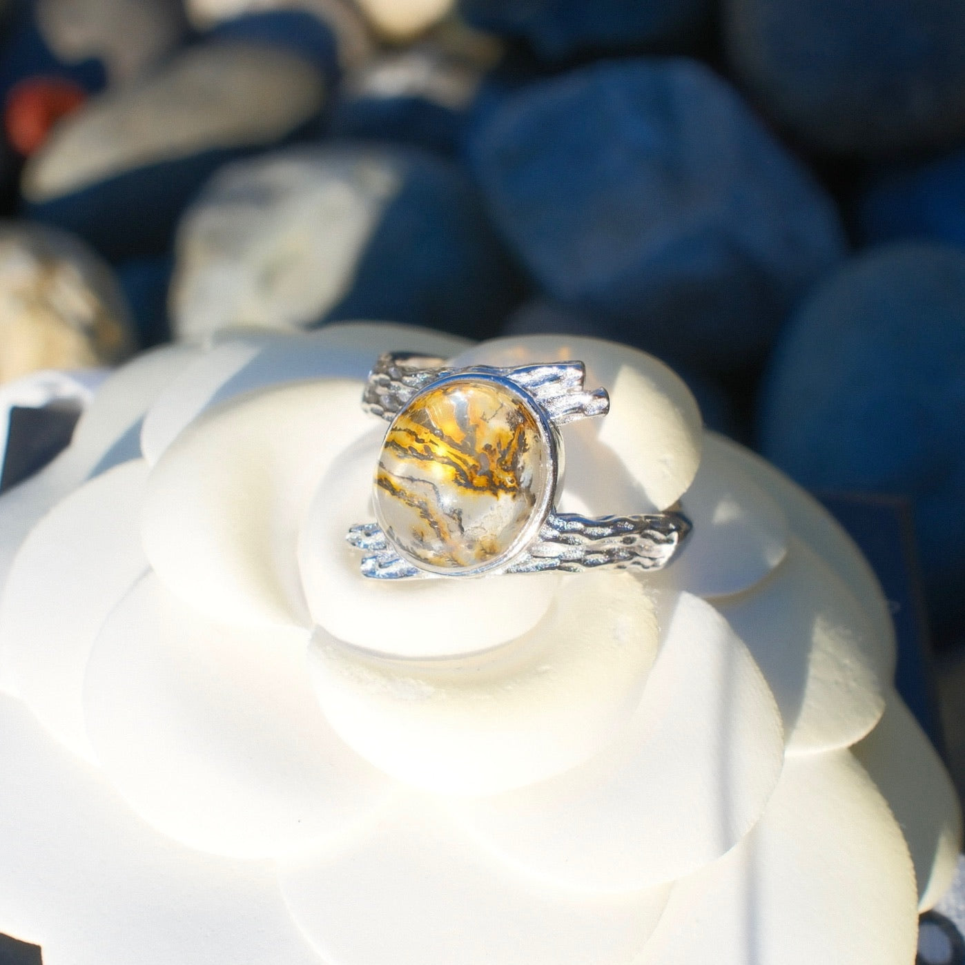 Natural Pyrolusite Quartz Ring