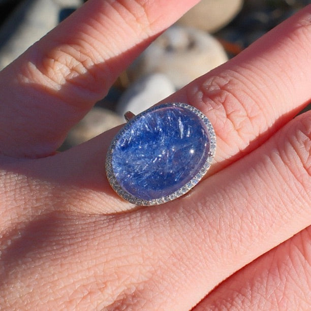 Dumortierite in Quartz Ring