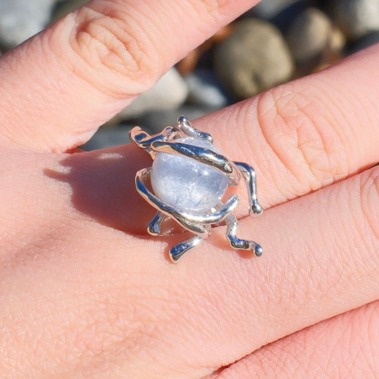 Dumortierite in Quartz Ring