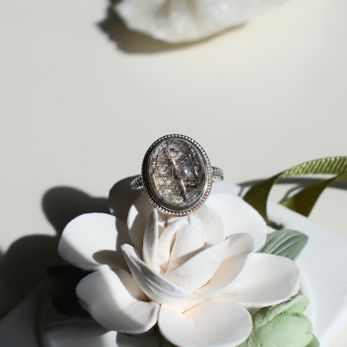 Natural Silver Rutile Inclusion Crystal Ring
