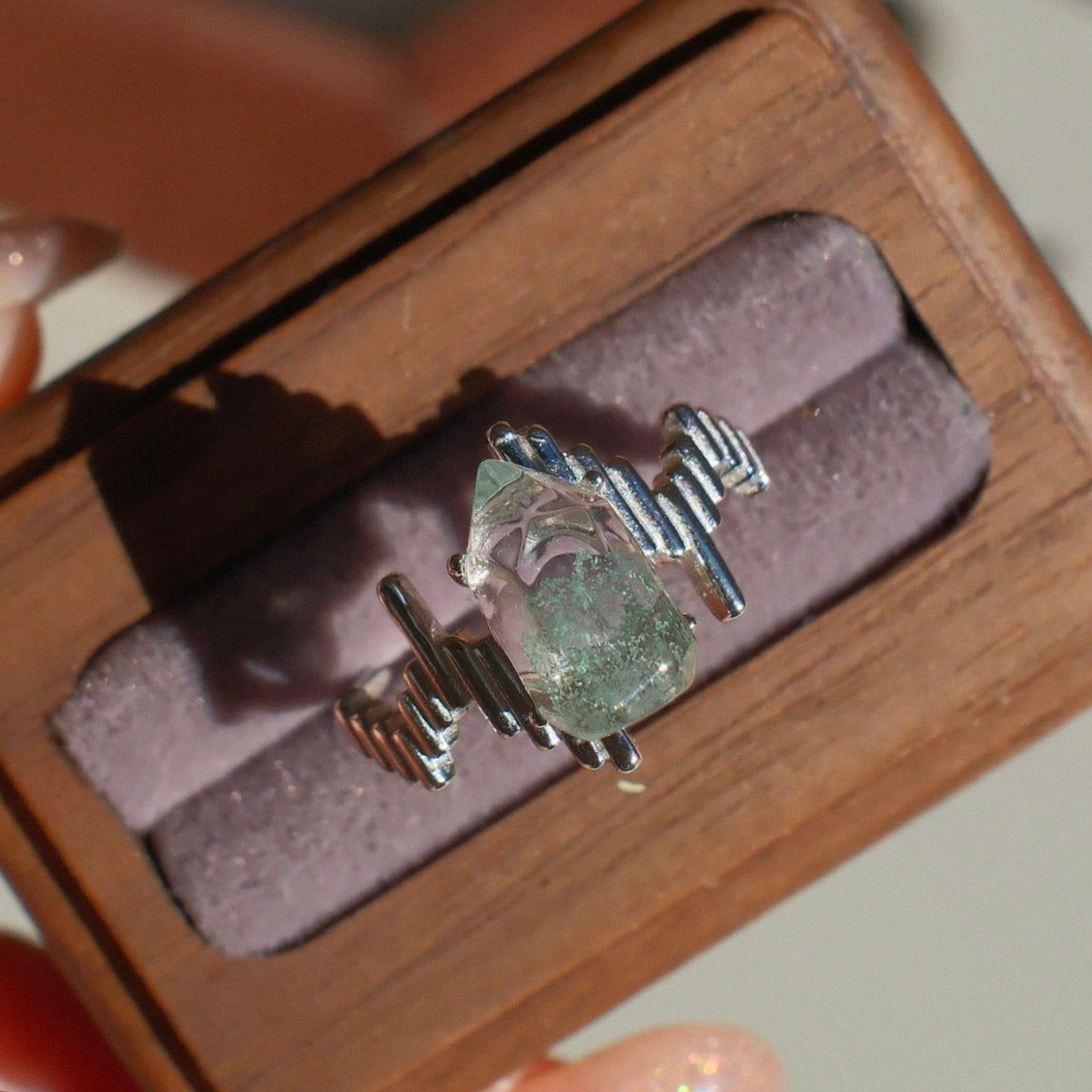 Natural Green Phantom Crystal Ring