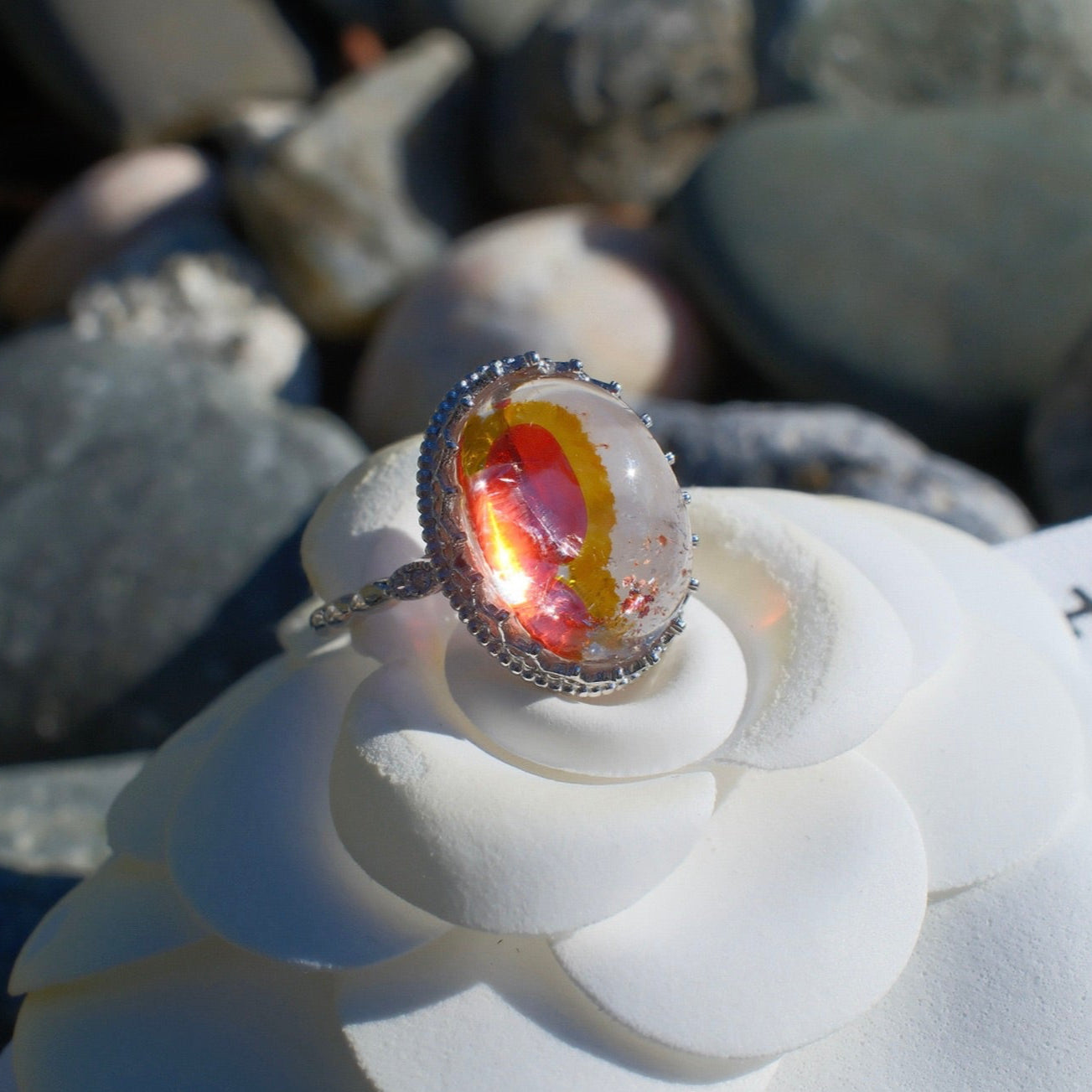 Red and Yellow Hematiod Quartz Ring