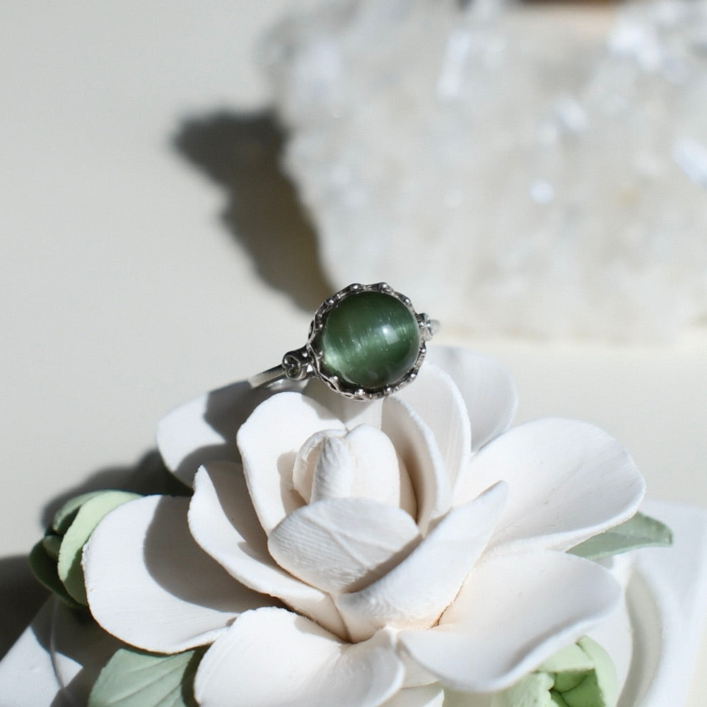 Natural Green Rutilated Quartz Ring