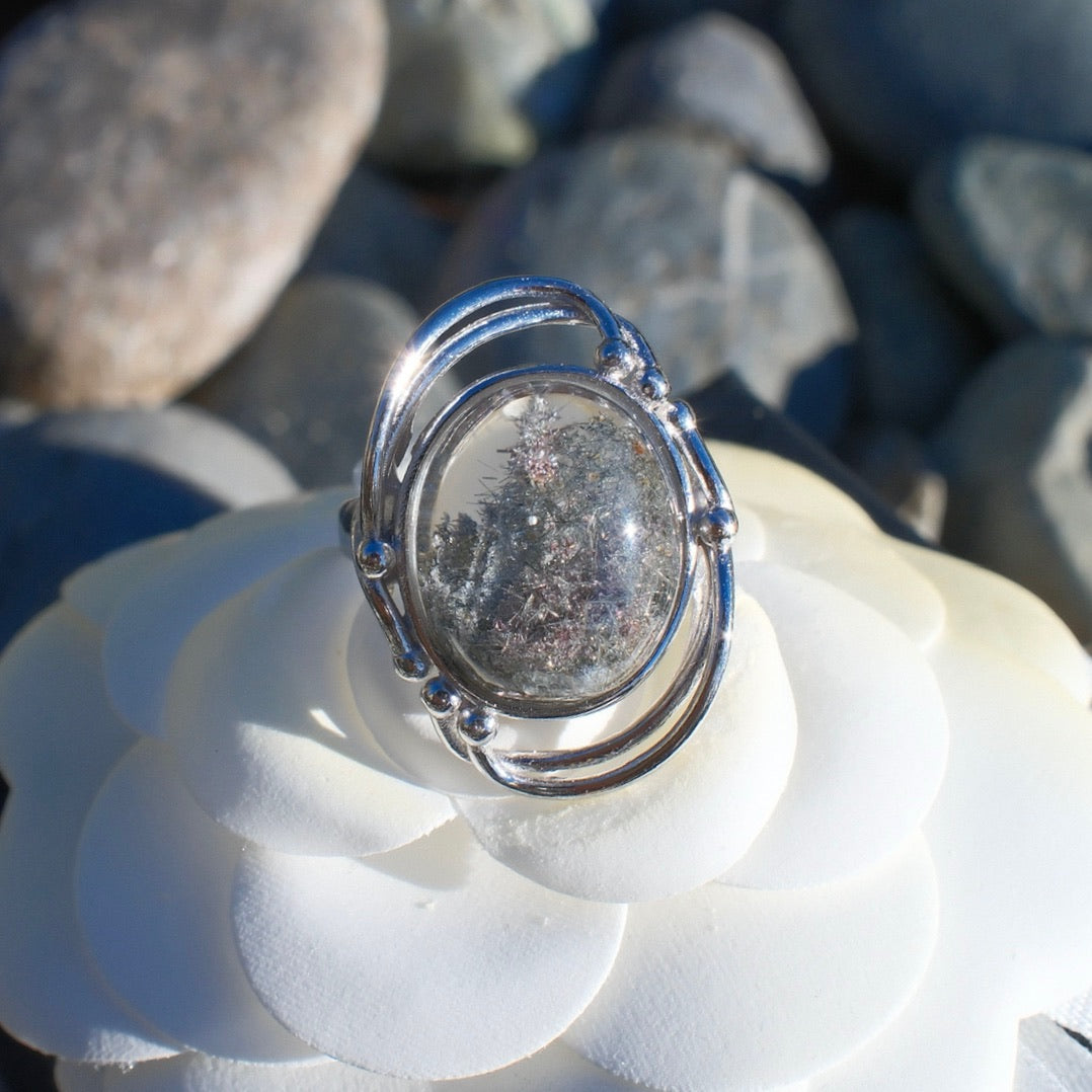 Rutile Cohabiting Phantom Quartz Ring
