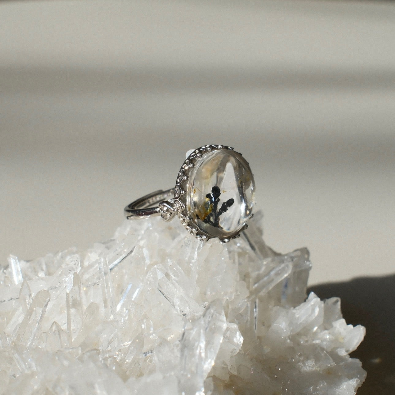 Natural Pyrolusite Quartz Ring