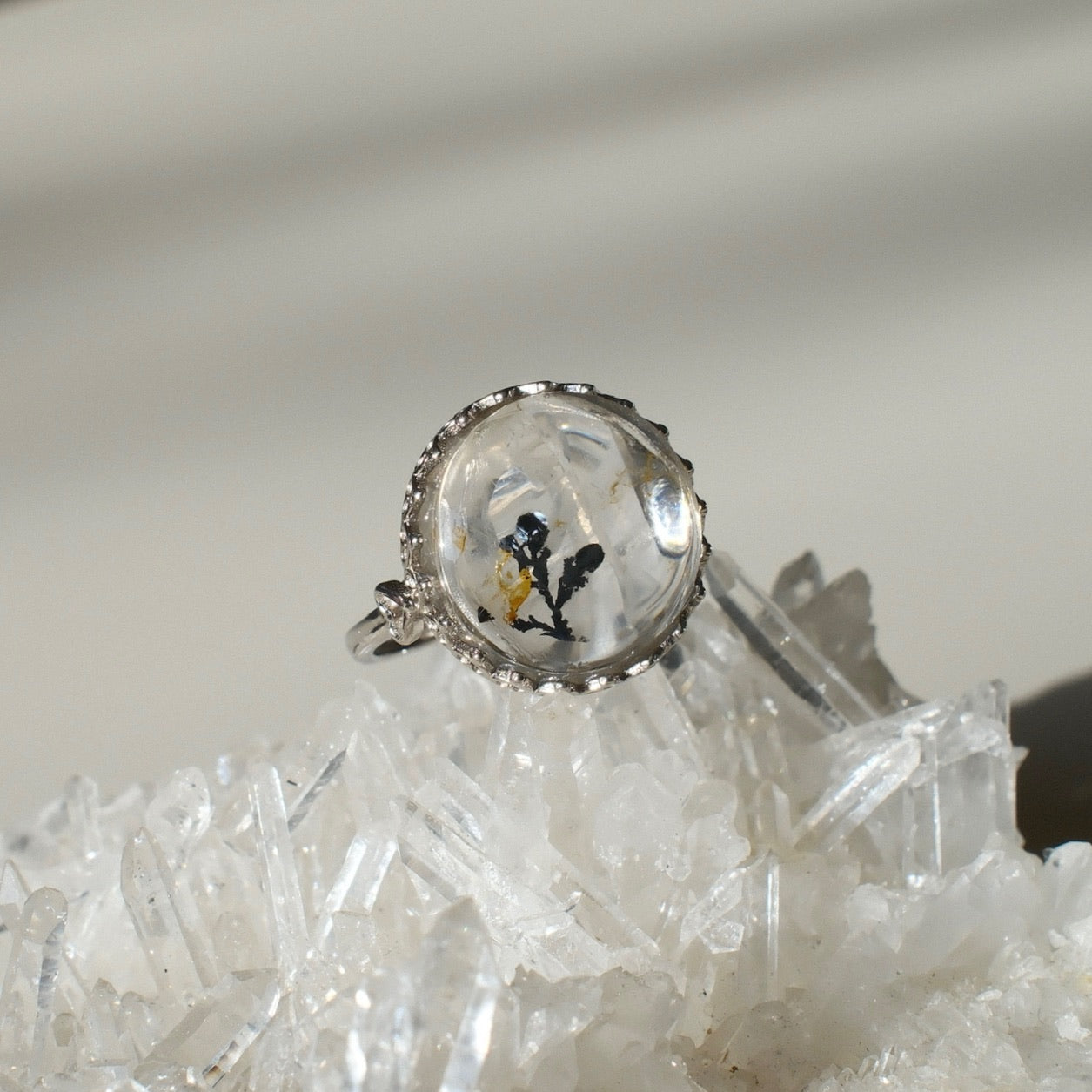 Natural Pyrolusite Quartz Ring