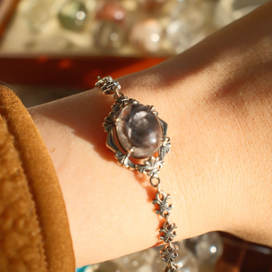 Brookite in Quartz with Sliver Bracelet