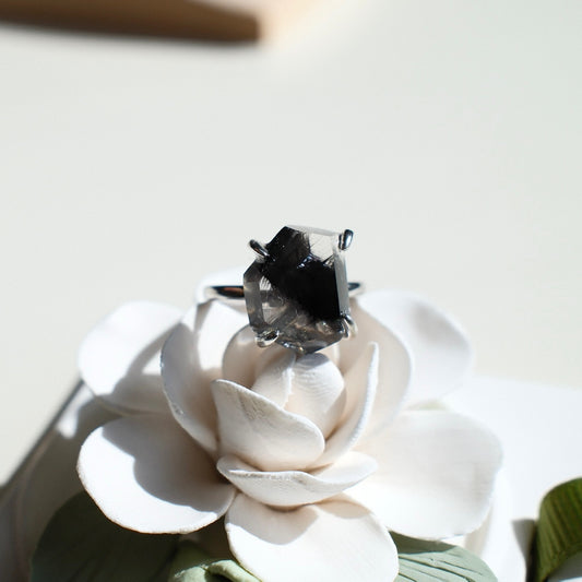 Natural Black Rutilated Quartz Ring
