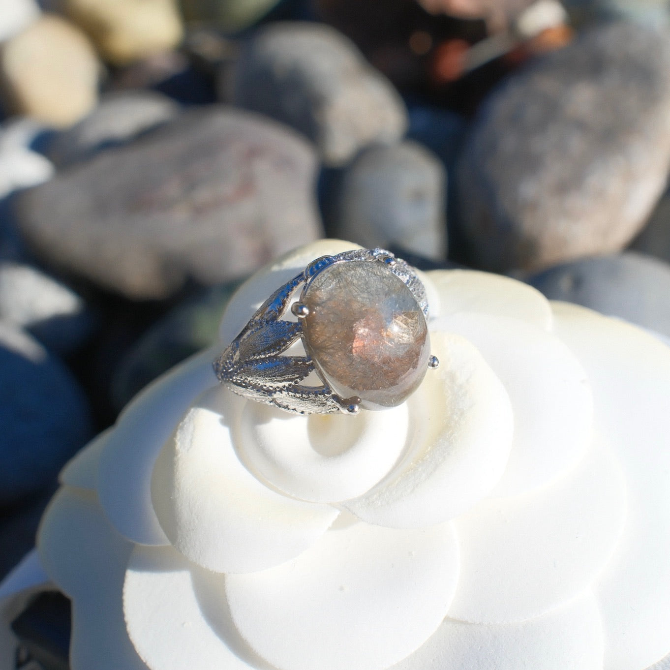 Special Dumortierite in Quartz Ring