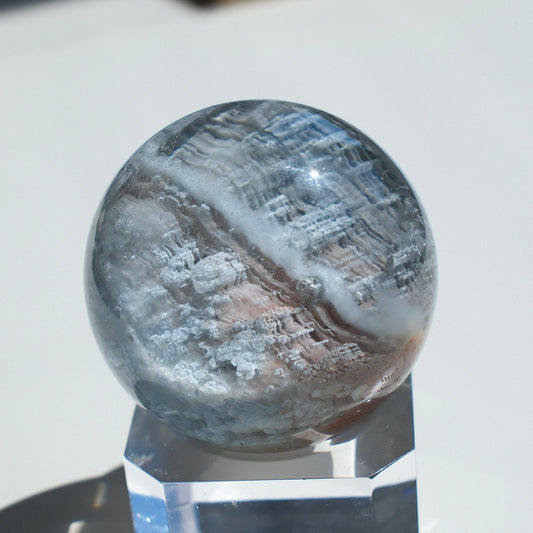Iridescent Blue Rutilated Layered Quartz Sphere