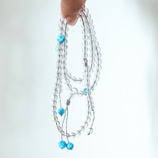 White Quartz & Larimar 108 Beads Mala Bracelet