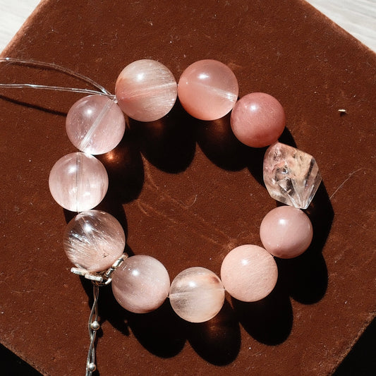 Pink and Purple Rutilated Quartz Bracelet