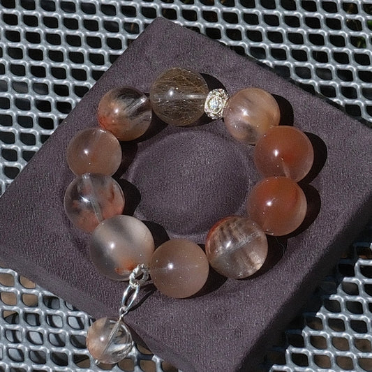 Pink-Orange Rutilated Quartz Bracelet