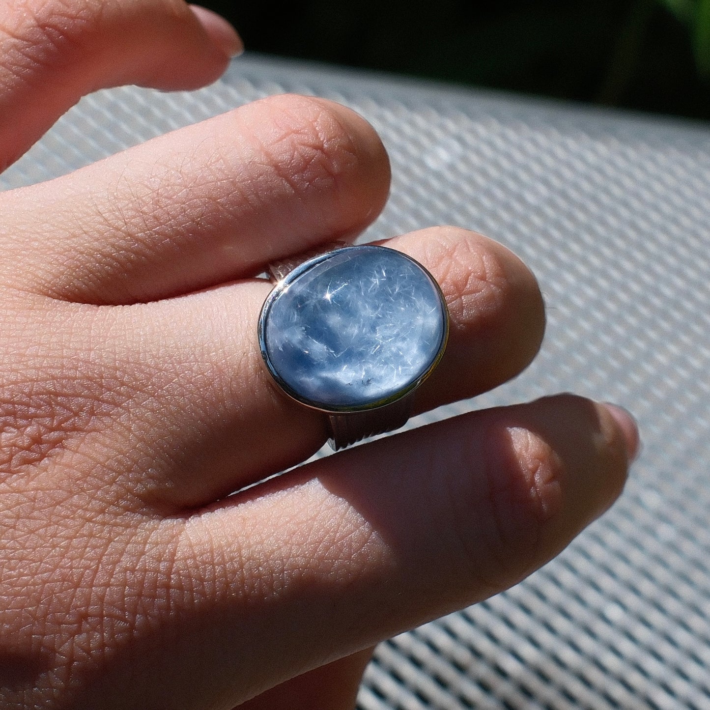 Dumortierite in Quartz Ring