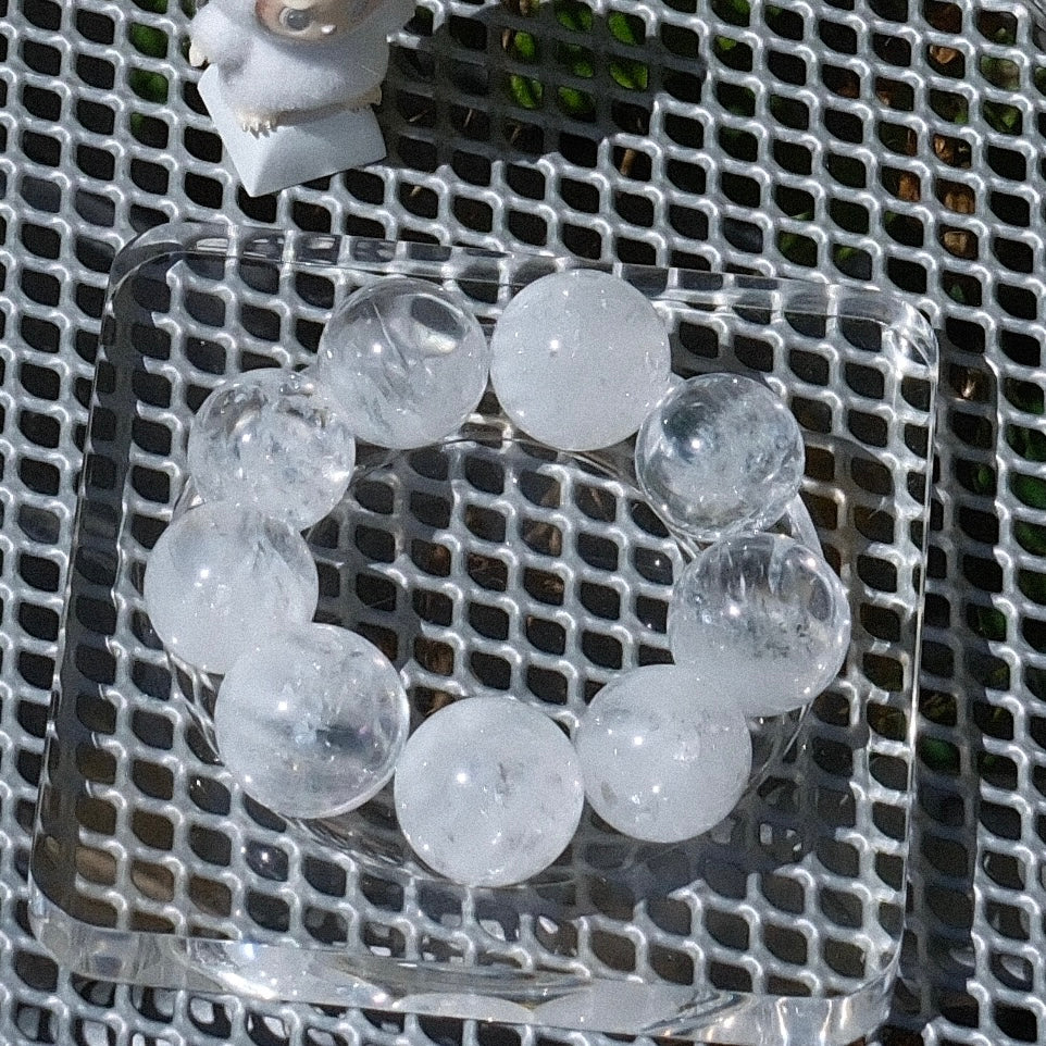 White Rutilated Quartz Bracelet with Clear Flower Inclusions
