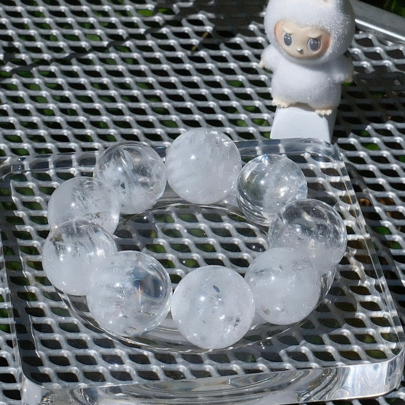 White Rutilated Quartz Bracelet with Clear Flower Inclusions