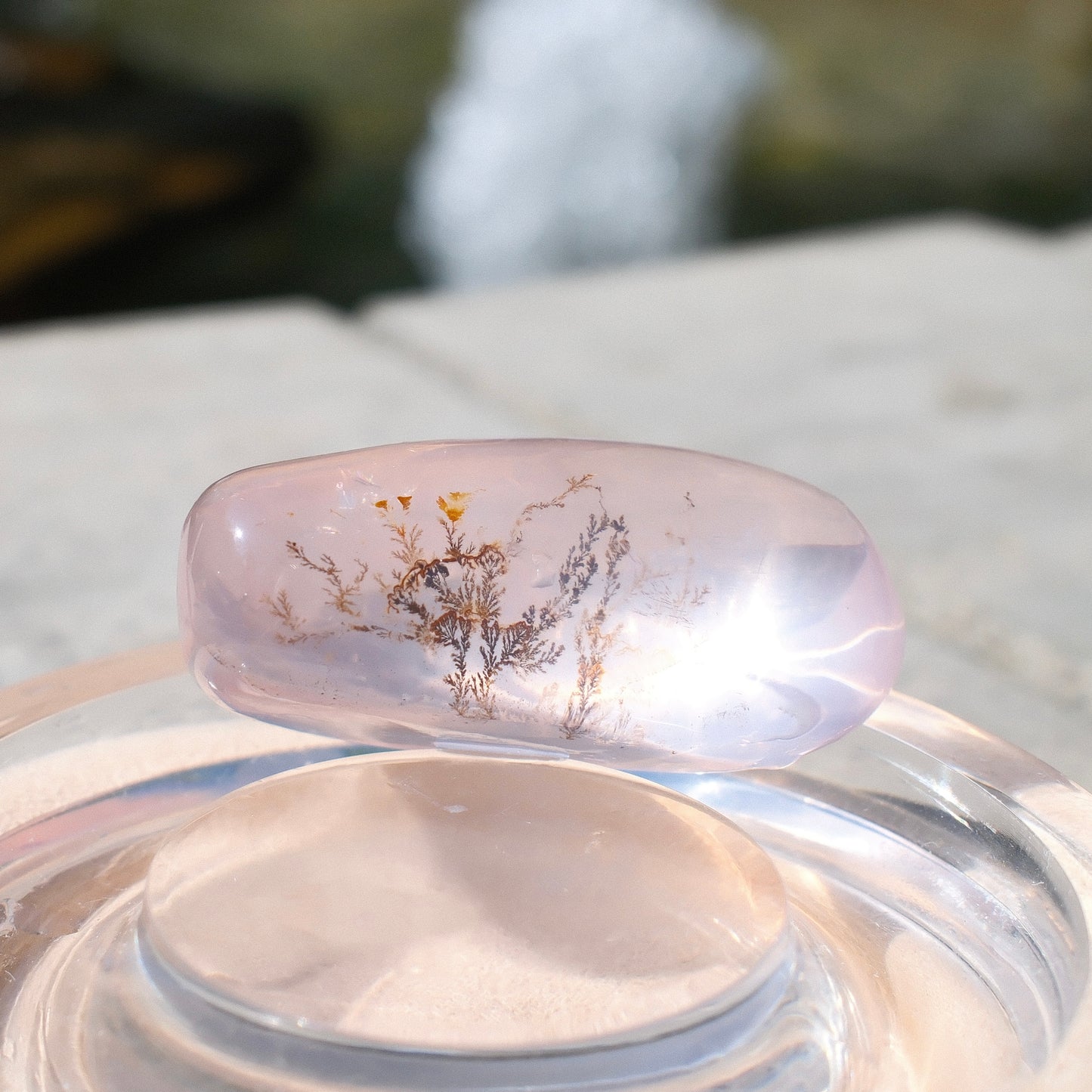 Rose Quartz Palm Stone with Pyrolusite Inclusions