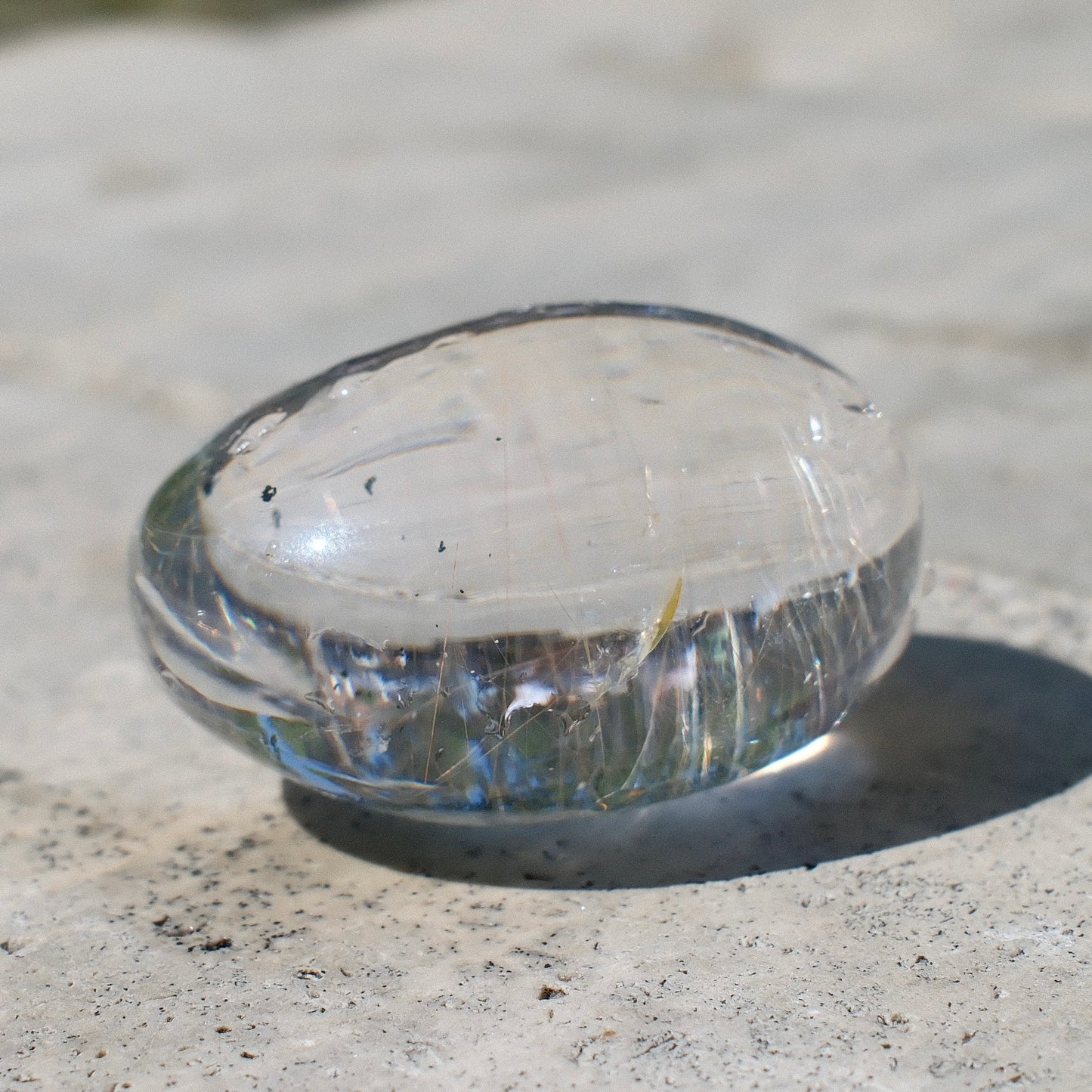 Clear Quartz Palm Stone with Rutilated Inclusion