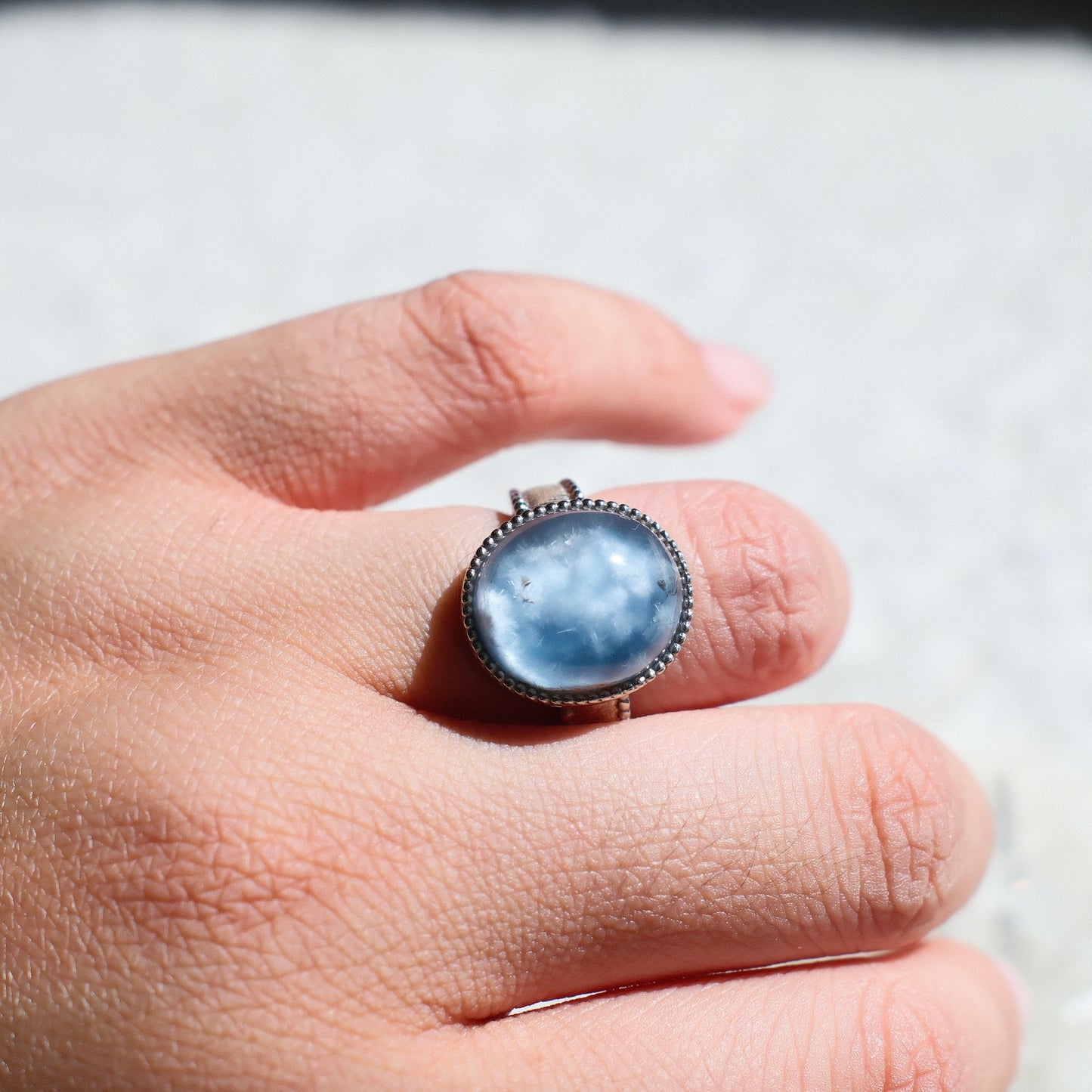 Dumortierite (special feature) in Quartz Ring