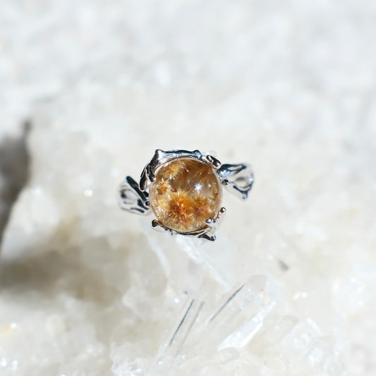 Rutilated Quartz Ring with Flower-like Inclusions
