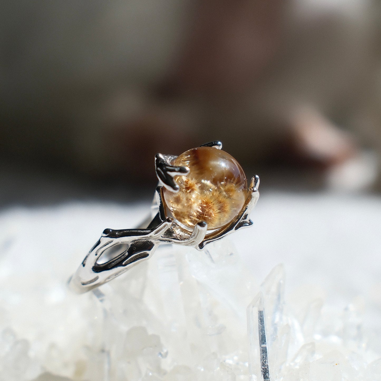 Rutilated Quartz Ring with Flower-like Inclusions
