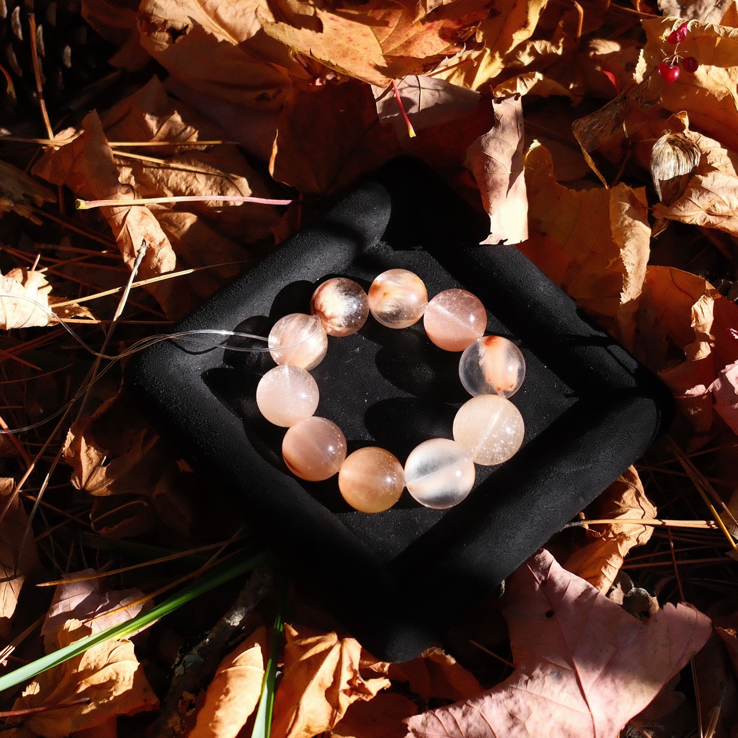 Pink-Orange Rutilated Quartz Bracelet
